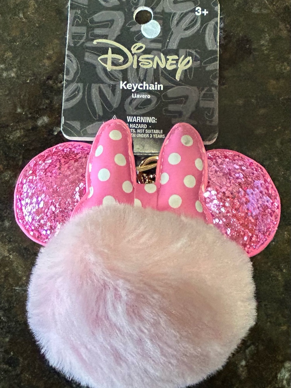 Disney Pink Minnie Mouse Pom Pom Keyring / Bag Charm with Polka Dot Bow
